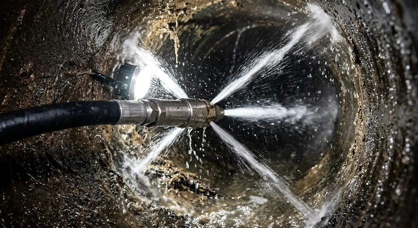 High-pressure hydro jetting nozzle cleaning sewer pipe for Storm Drain Cleaning in Beeville